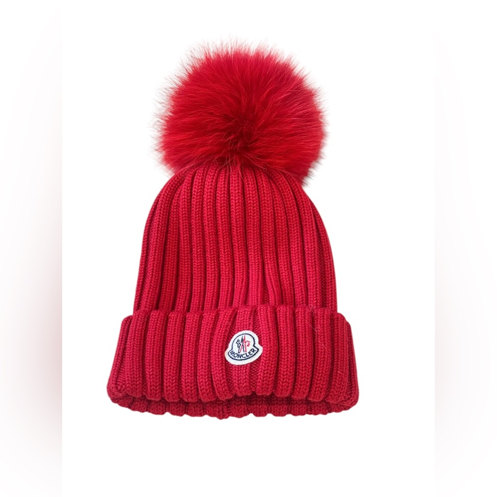 Moncler Kids red knit beanie